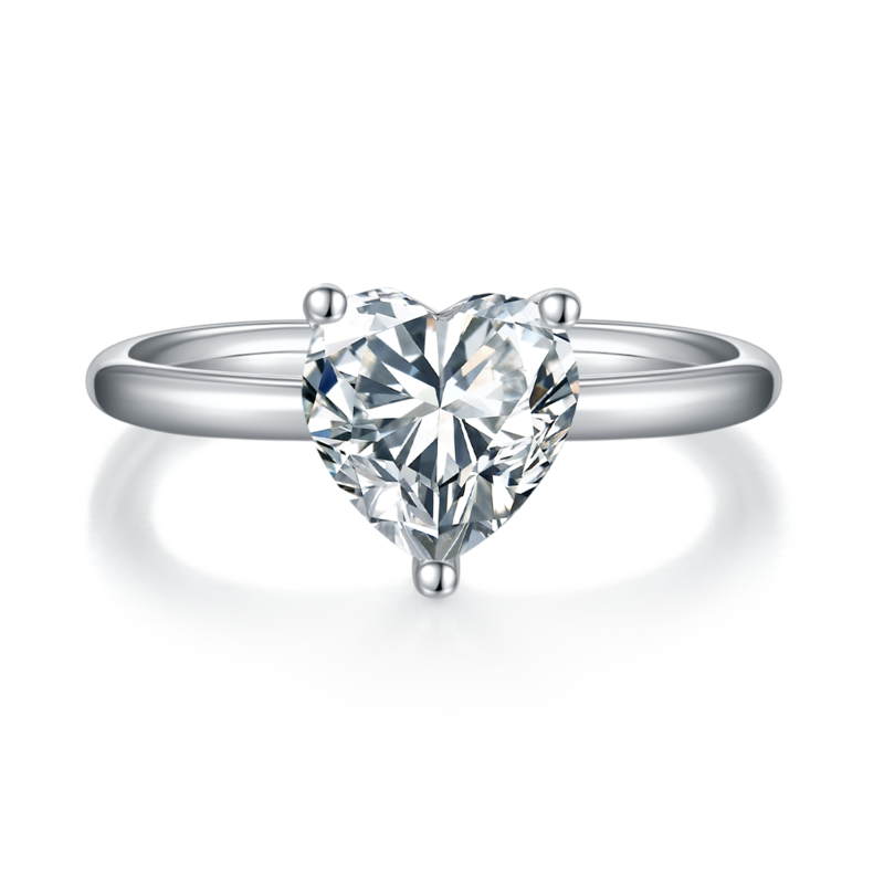 Classic心形S925银镀白金MoissaniteWomen's Ring2.0ctD级